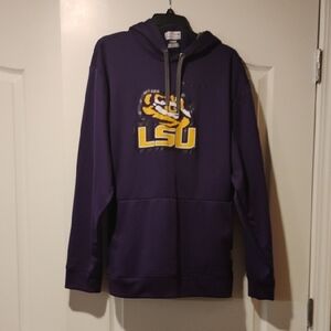 Majestic LSU Purple Pullover Hoodie with Yellow Logo